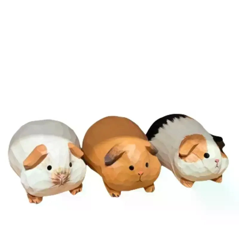 Hand Carved Wooden Guinea Pig Figurine – Cavy Statue Décor Wood Carved Figurine PLUSH