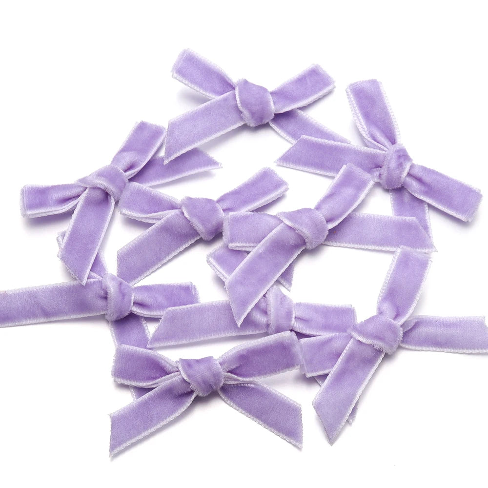 10pcs Velvet Flocking Bow Ribbons 1cm – DIY Hair & Gift Decor Velvet Bow Ribbons PLUSH purple