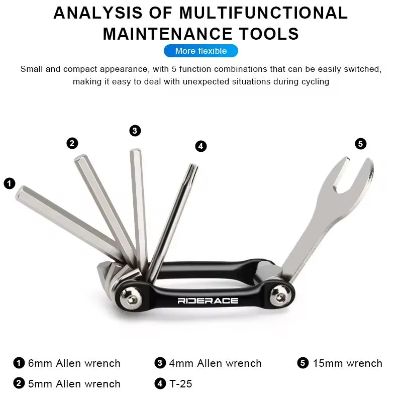 RIDERACE 5-in-1 Bike Multi Tool – Pedal Spanner & Hex Wrenches Bicycle Multi Tool PLUSH
