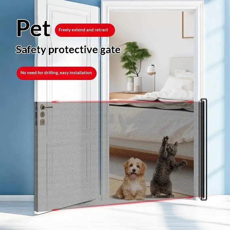 Retractable Pet Gate – No-Drill Mesh Fence for Dogs & Baby Retractable Pet Gate PLUSH