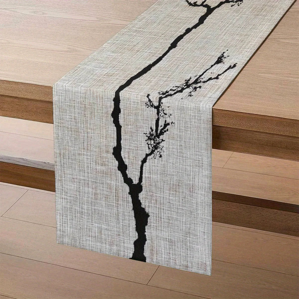 Zen Ink Branch Table Runner | Japanese Chinese Style, 3 Sizes Table Runner PLUSH