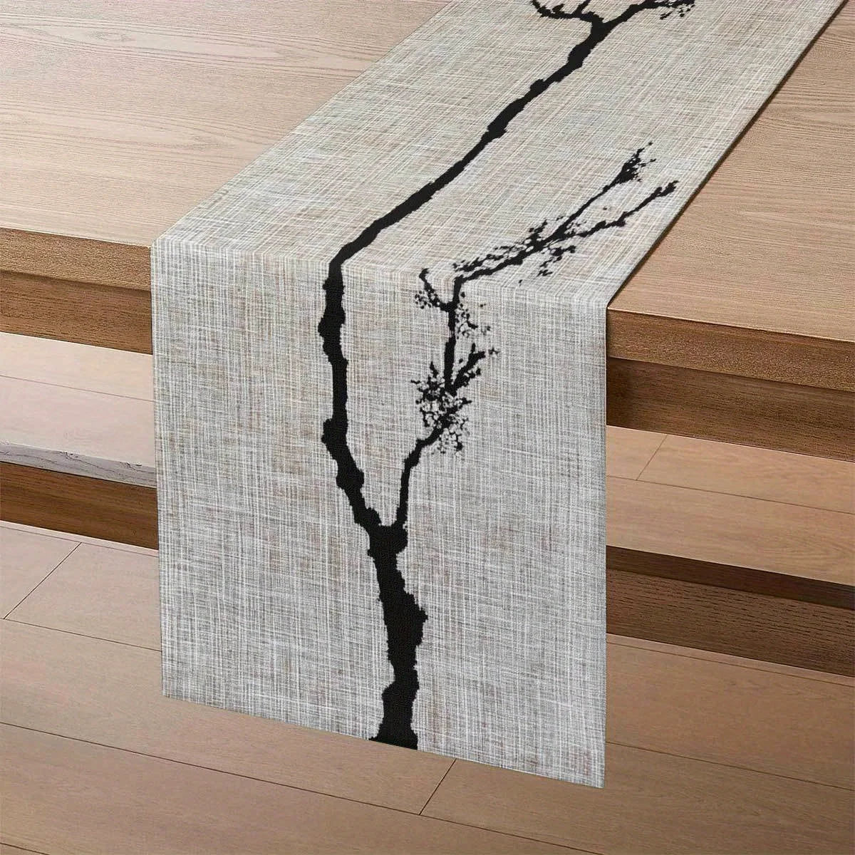 Zen Ink Branch Table Runner | Japanese Chinese Style, 3 Sizes Table Runner PLUSH