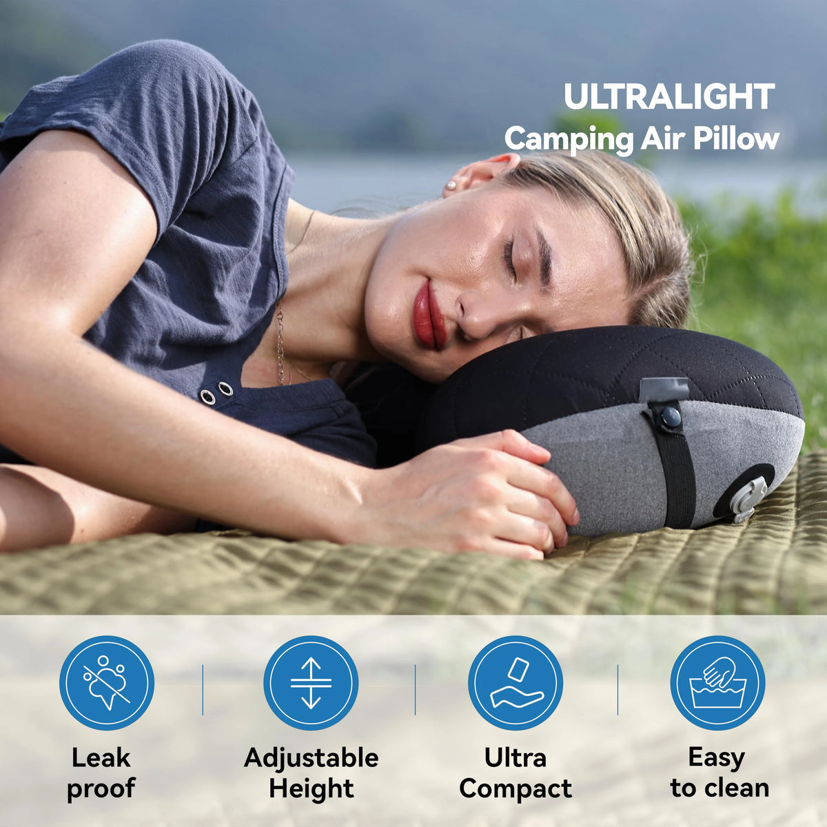 Ultralight Inflatable Camping Pillow – Washable Cover | MEXiZE Inflatable Camping Pillow PLUSH