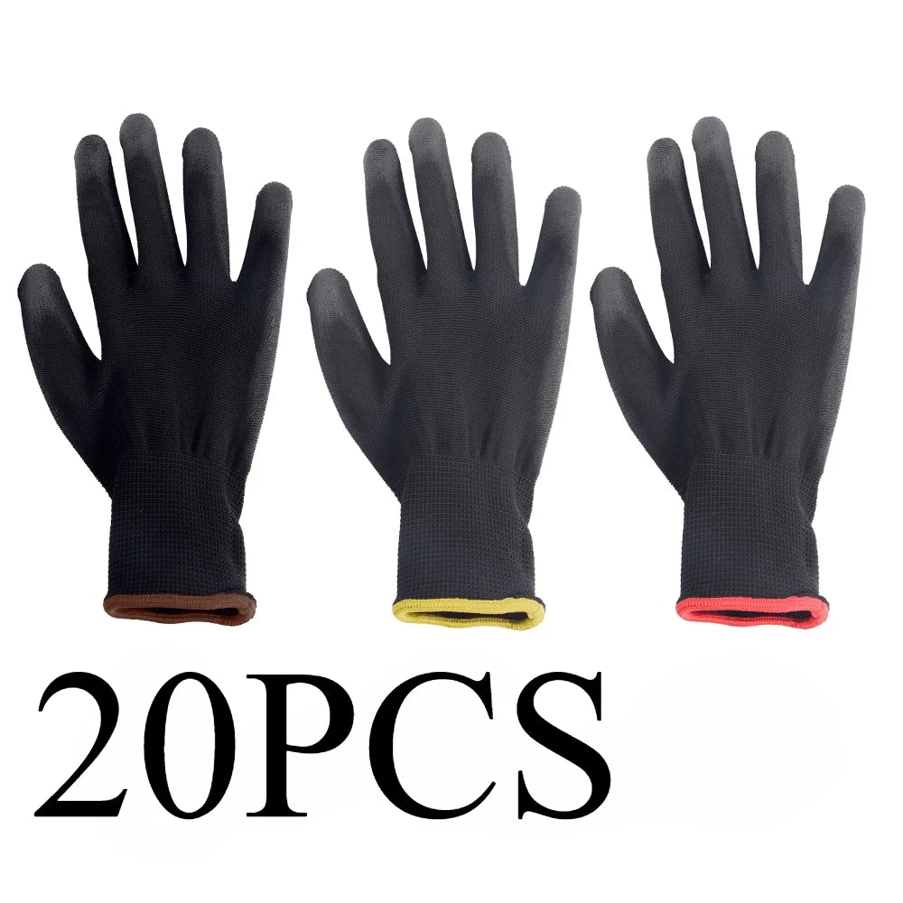 Nylon PU Coated Work Gloves Non-Slip Safety Bulk 20/50pcs PU Work Gloves PLUSH 20PCS L
