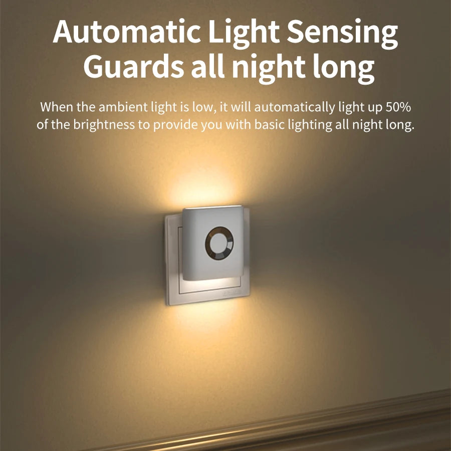 220V LED Motion Sensor Night Light EU Plug – Warm White Wall Lamp Motion Sensor Night Light PLUSH