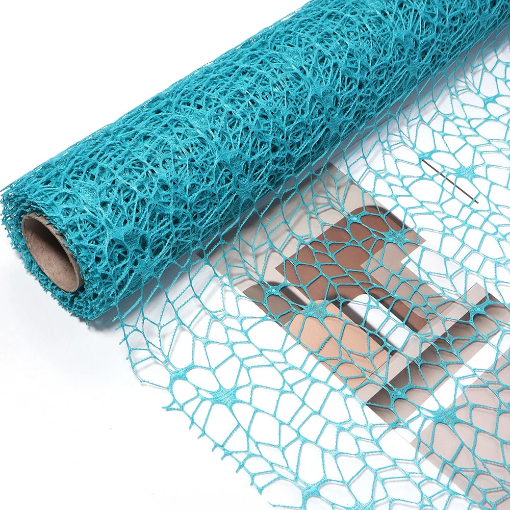 50m Korean Hollow Mesh Floral Wrapping Net Yarn Bouquet Roll Floral Wrapping Mesh PLUSH turquoise