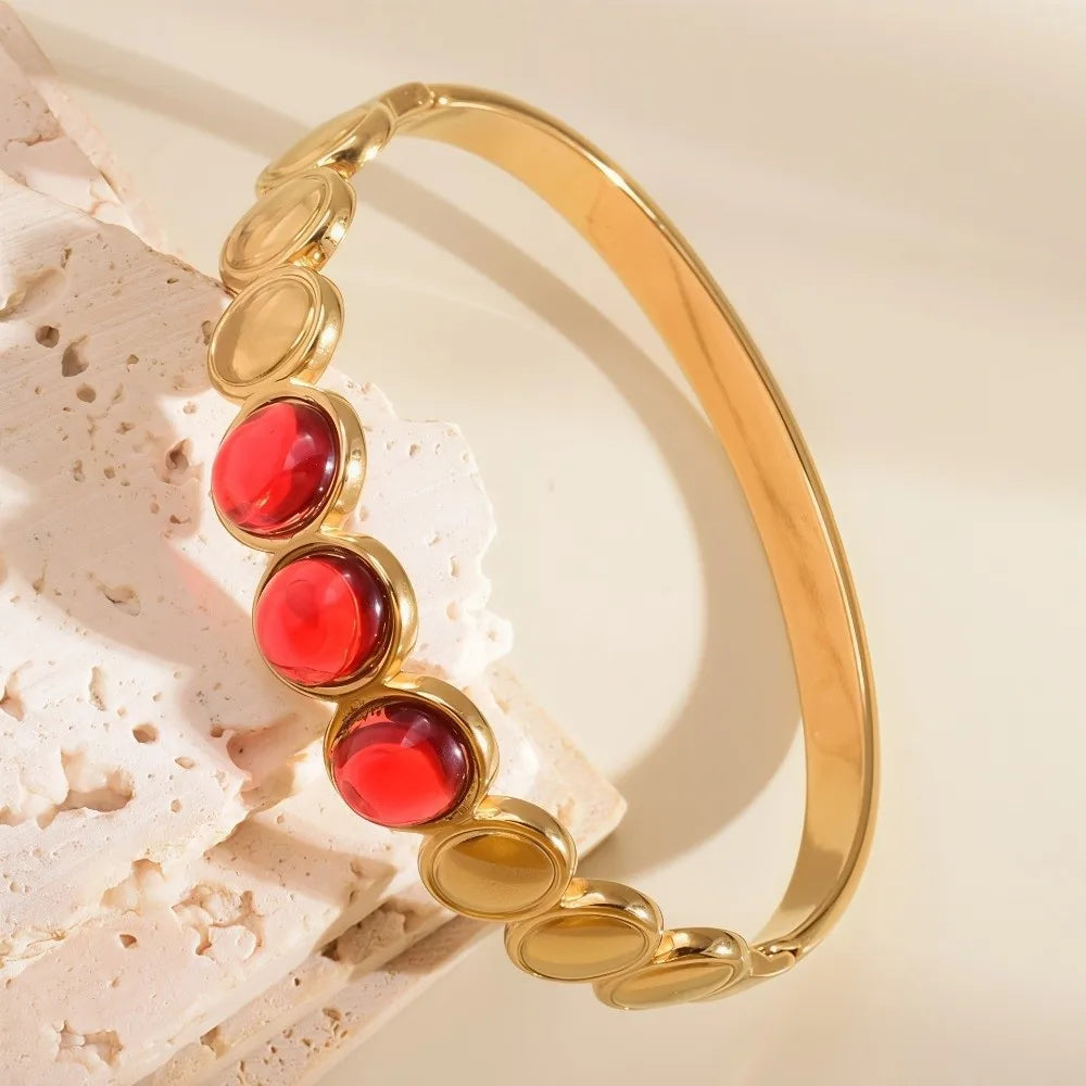 Cat's Eye Stone Alloy Bangle – Vintage Stackable Women's Bracelet Fashion Bangle Bracelet PLUSH Red