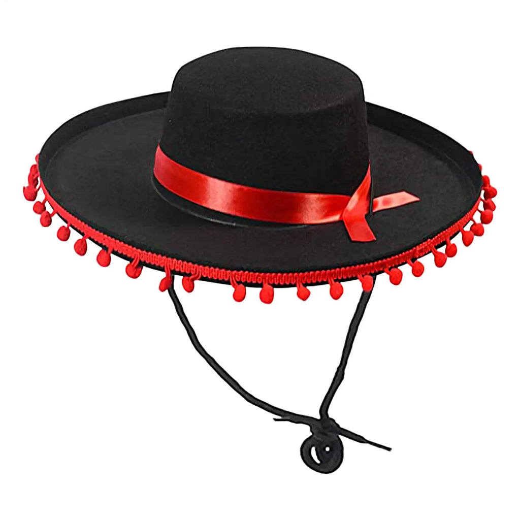 Mexican Sombrero Hat Adults Wide Brim Costume with Pom-Poms Costume Sombrero Hat PLUSH