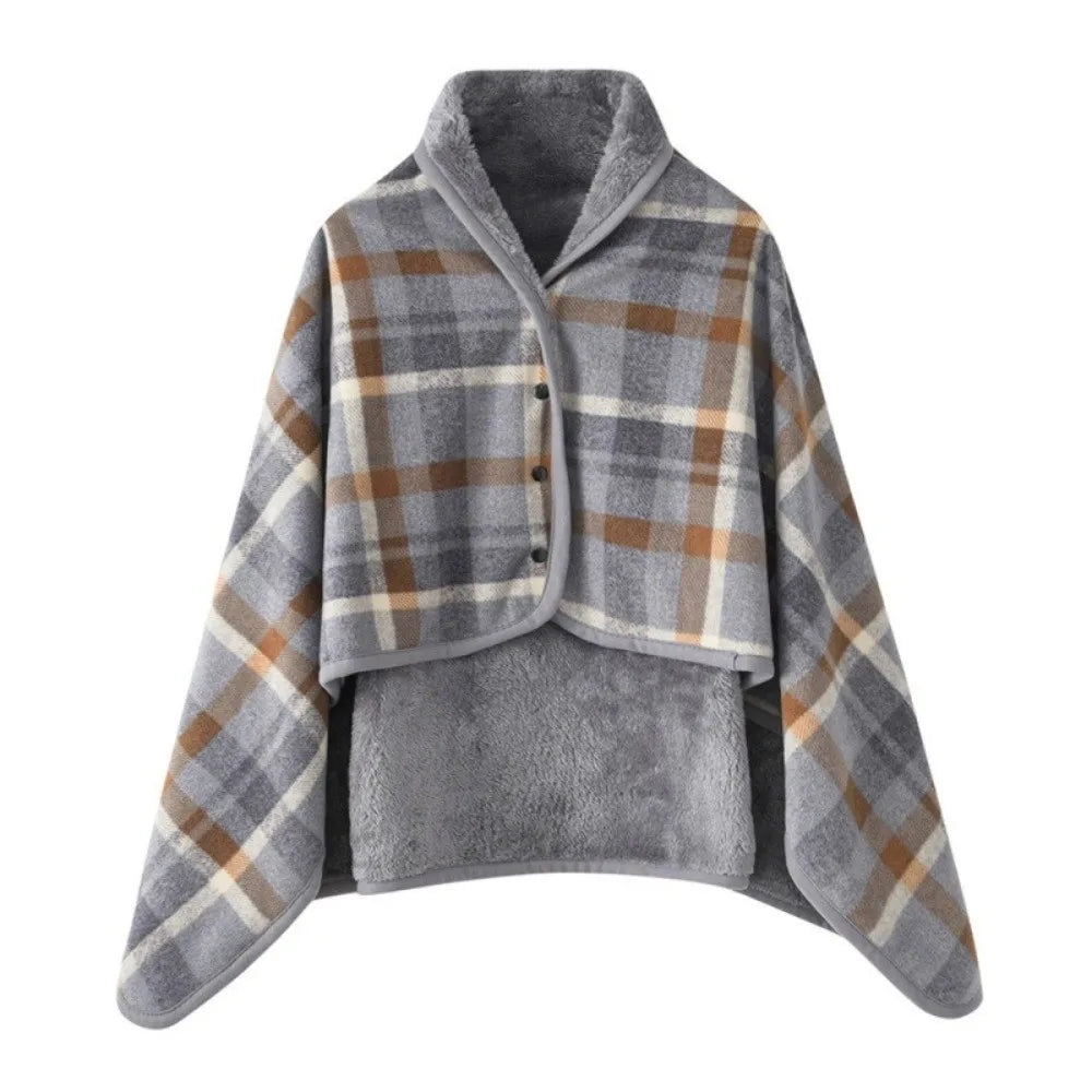 Flannel Wearable Blanket Shawl | Plaid Throw Button Closure Wearable Shawl Blanket PLUSH