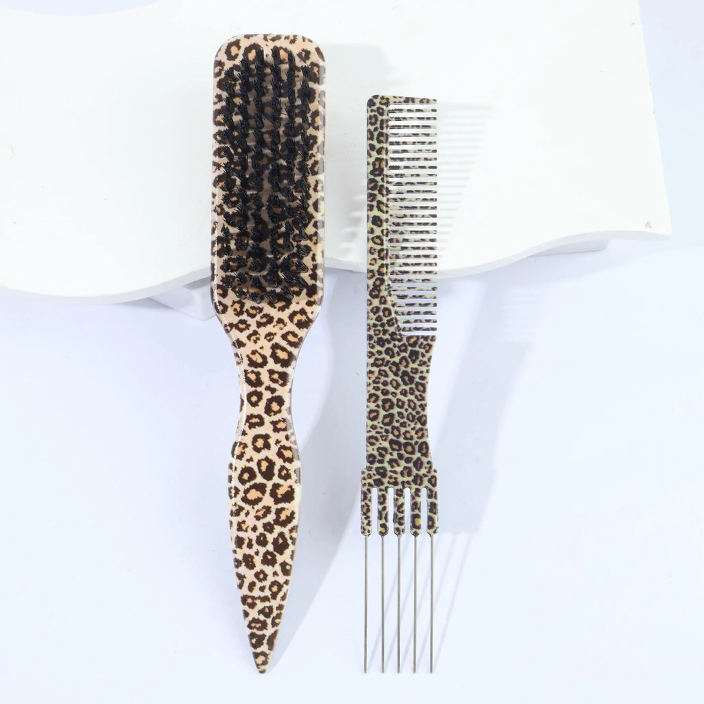 Leopard Print Rat Tail Styling Combs – 2pcs Sectioning Set Hair Styling Comb PLUSH