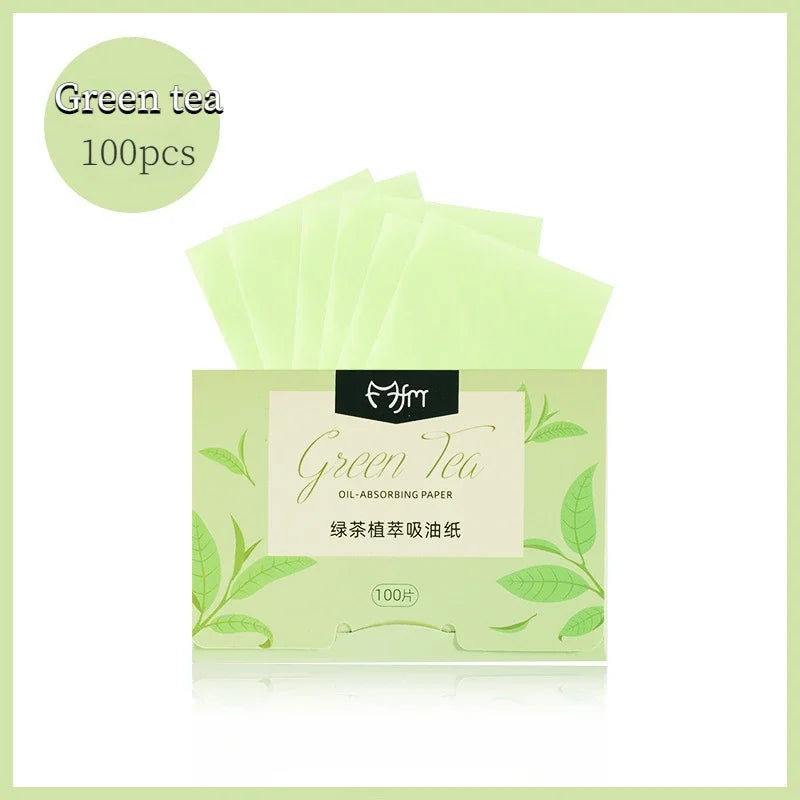 100pcs Face Oil Blotting Sheets – Portable Facial Wipes Oil Blotting Sheets PLUSH Green Tea 100Pcs