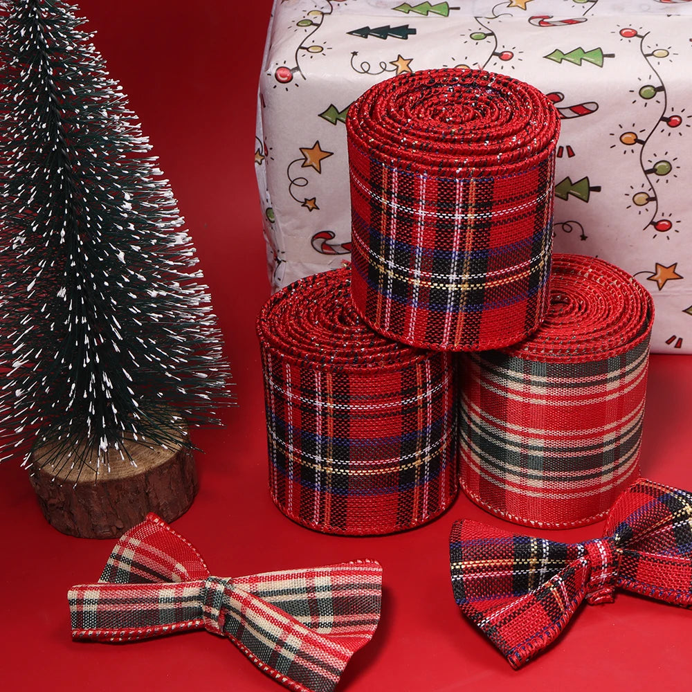 3 Yards Red Green Plaid Christmas Ribbon – DIY Gift Wrap Craft Ribbon PLUSH