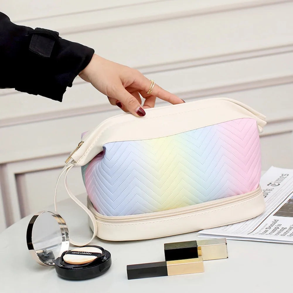 Double Layer Travel Makeup Bag – Large Capacity Cosmetic Case Travel Cosmetic Bag PLUSH
