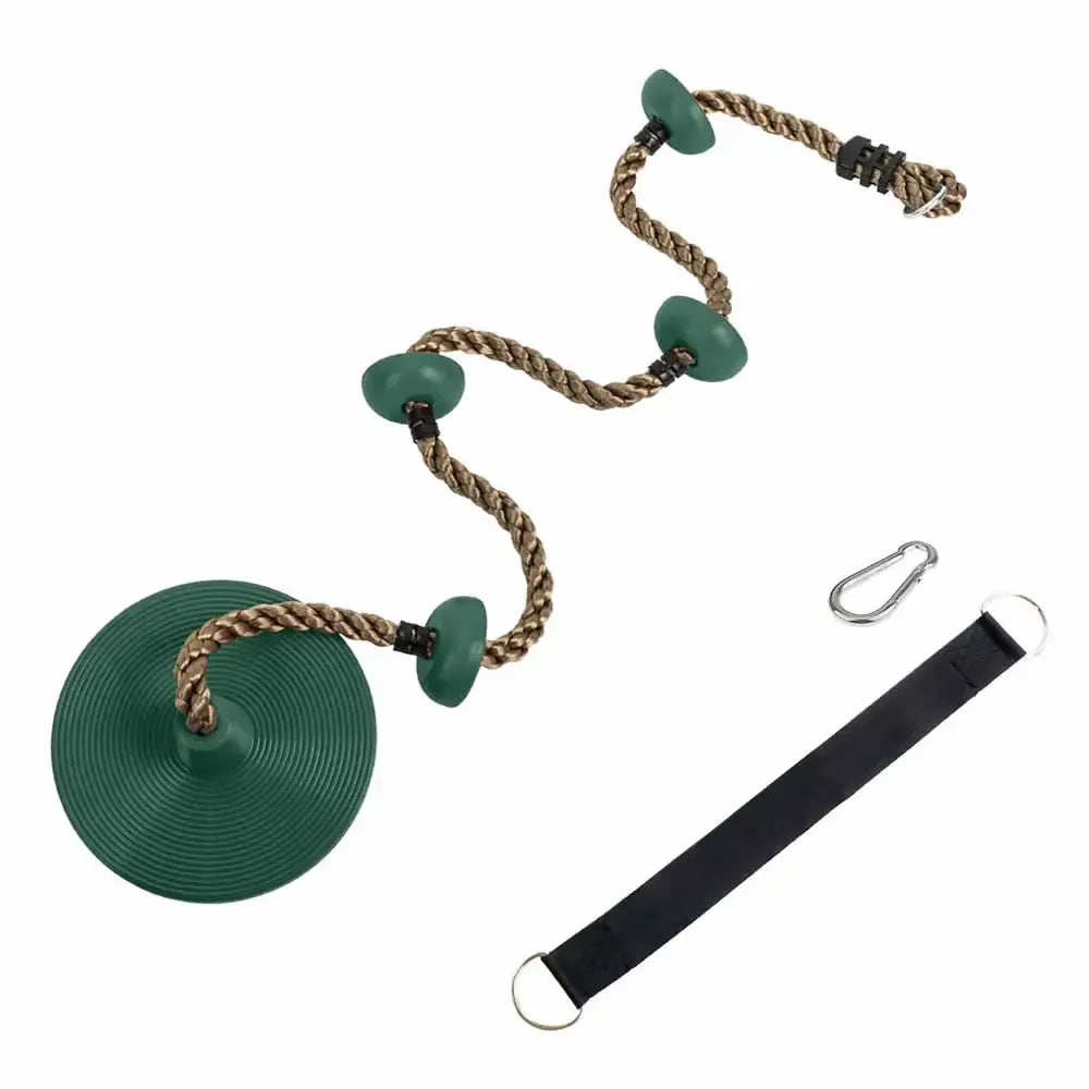 Kids Climbing Rope with Platforms & Disc Swing Seat Set Kids Swing Climbing Set PLUSH green