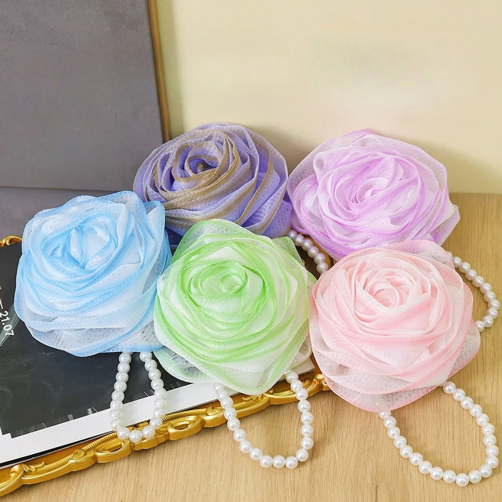Pearl Rose Exfoliating Bath Sponge – Foaming Mesh Scrubber Bath Mesh Scrubber PLUSH Random Color 1Pc