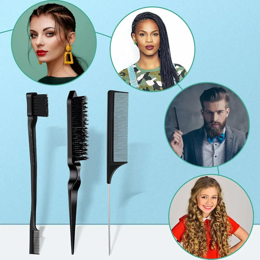 5-Piece Hair Styling Set – Curl Brush, Rat Tail & Edge Comb Hair Styling Set PLUSH