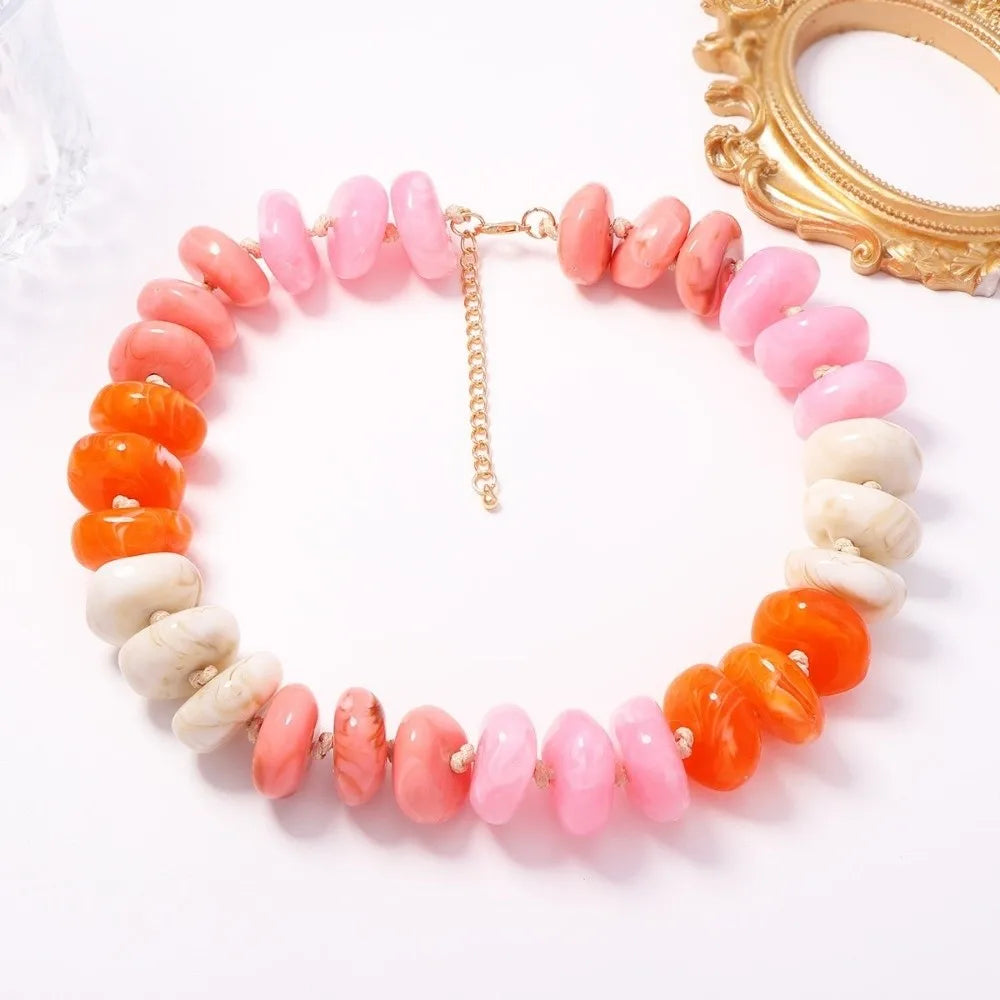 Resin Disc Bead Choker – Boho Dopamine Statement Necklace Beaded Choker Necklace PLUSH
