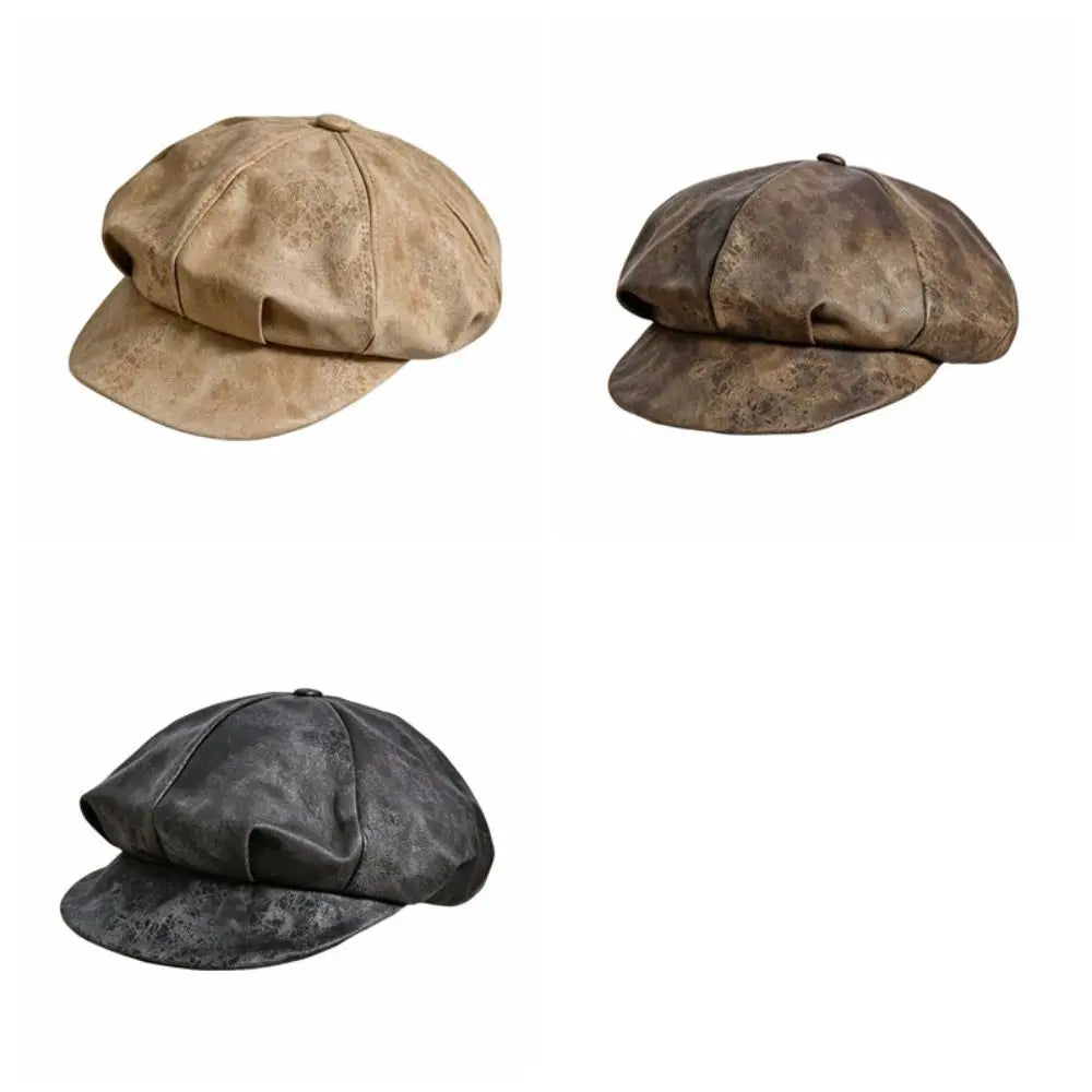 Women's PU Leather Beret Newsboy Cap – British Style Hat Women's Beret Cap PLUSH
