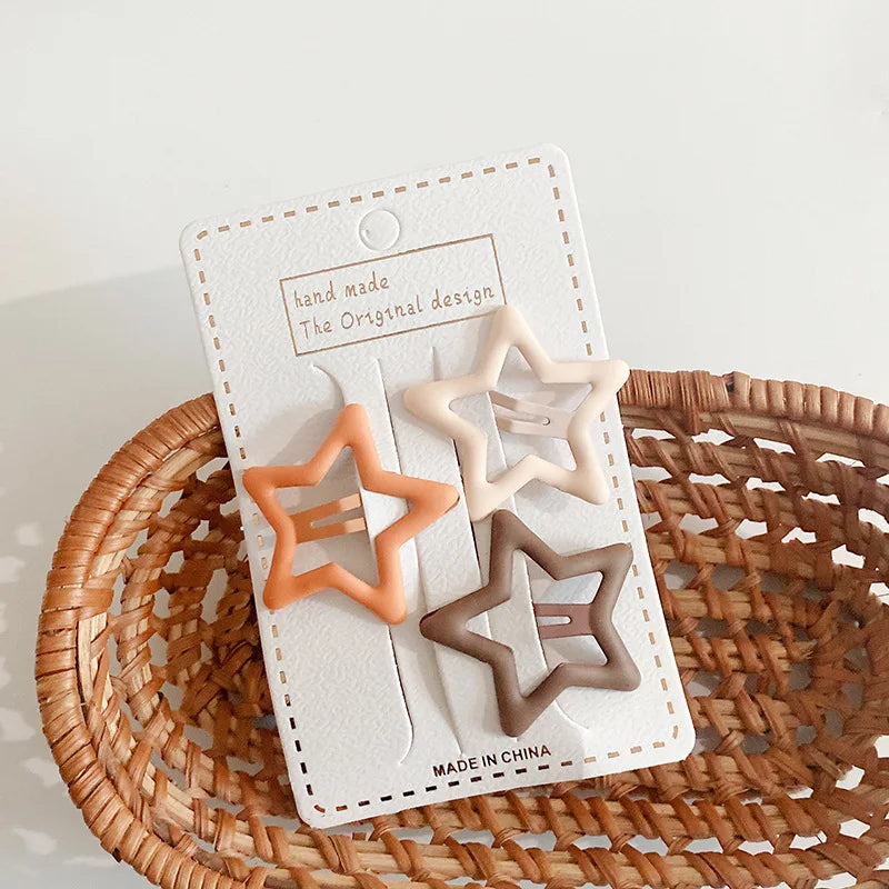 Frosted Snap Hair Clips for Kids – 3pcs Star Oval Shapes Kids Hair Clips PLUSH 3pcs star