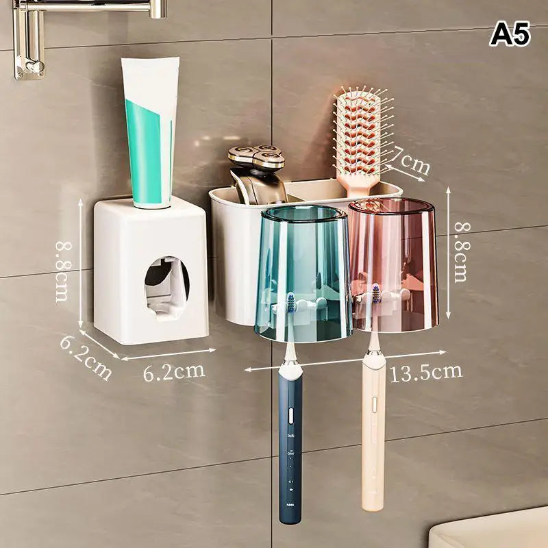 Wall Mounted Toothbrush & Mouthwash Cup Holder – No Drill Toothbrush Holder Set PLUSH A5