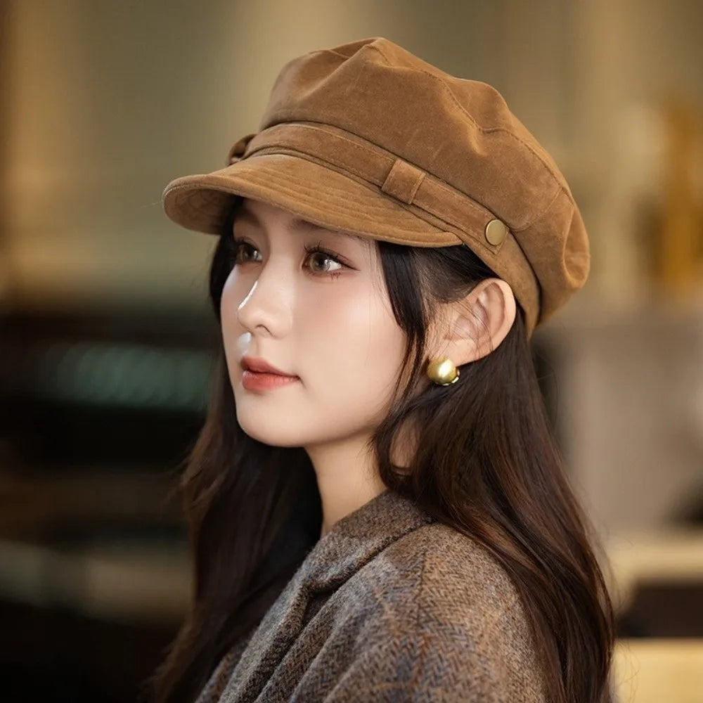Suede Beret Hat Women – Flat Top Newsboy Cap All Seasons Beret Hat PLUSH