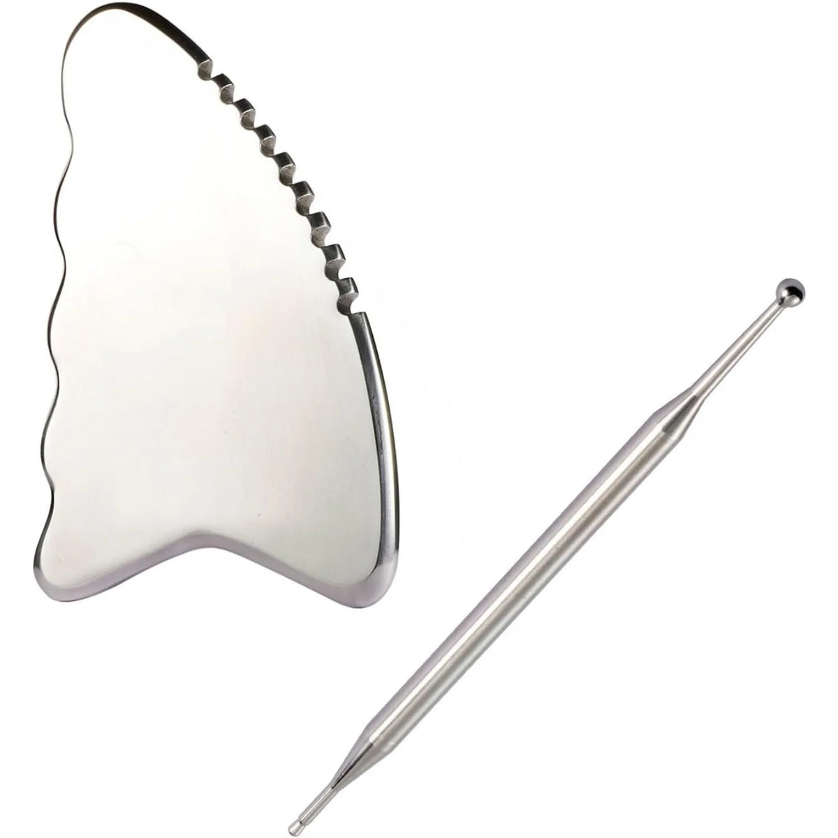 Stainless Steel Gua Sha Facial Massager & Acupuncture Pen Set Gua Sha Massage Tool PLUSH Silver Set