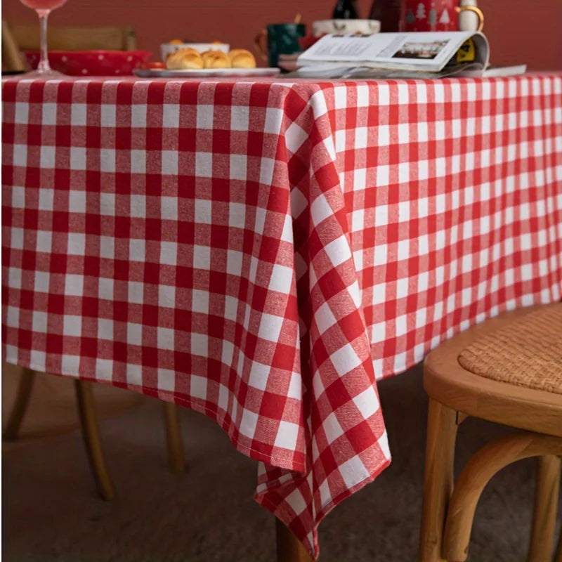 Christmas Red & White Plaid Tablecloth – Polyester Blend Holiday Tablecloth PLUSH Red And White 90x90cm
