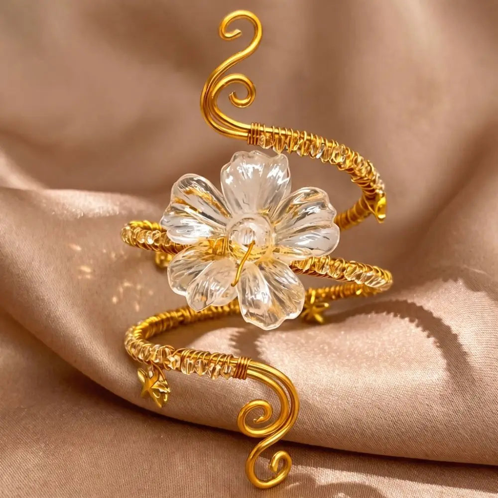 Hollow Iris Flower Arm Cuff Bangle – Adjustable Open Bracelet Arm Cuff Bangle PLUSH