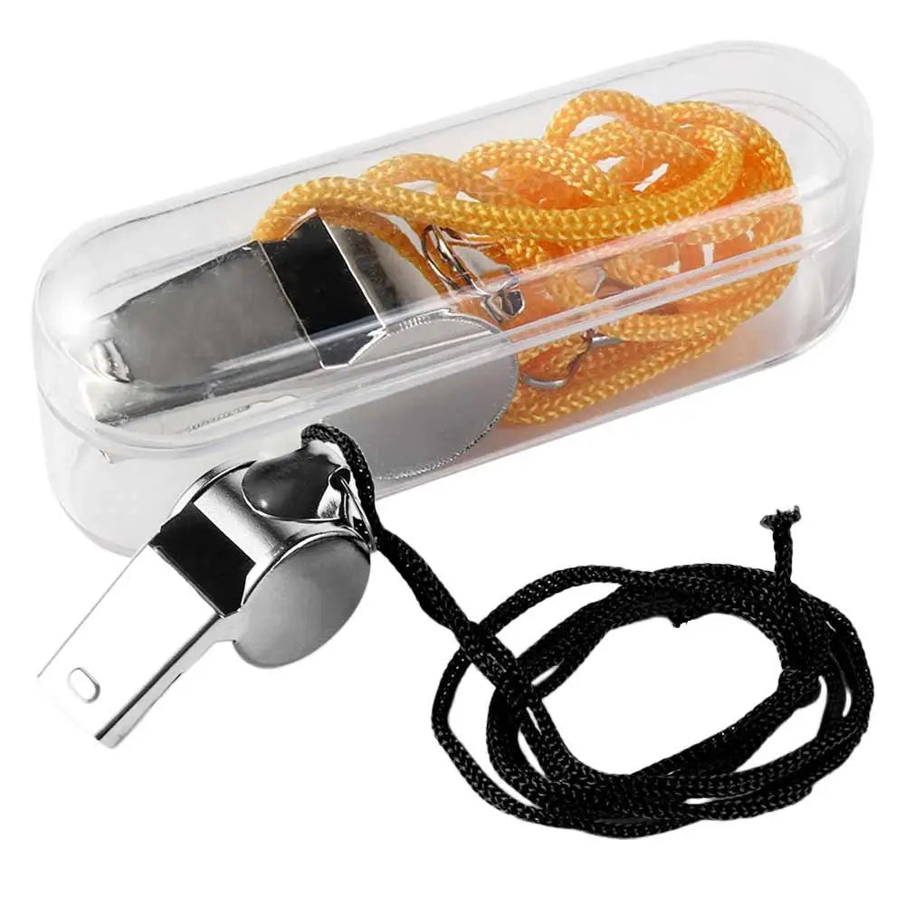 Stainless Steel Referee Whistle with Rope – Loud & Portable Referee Whistle PLUSH