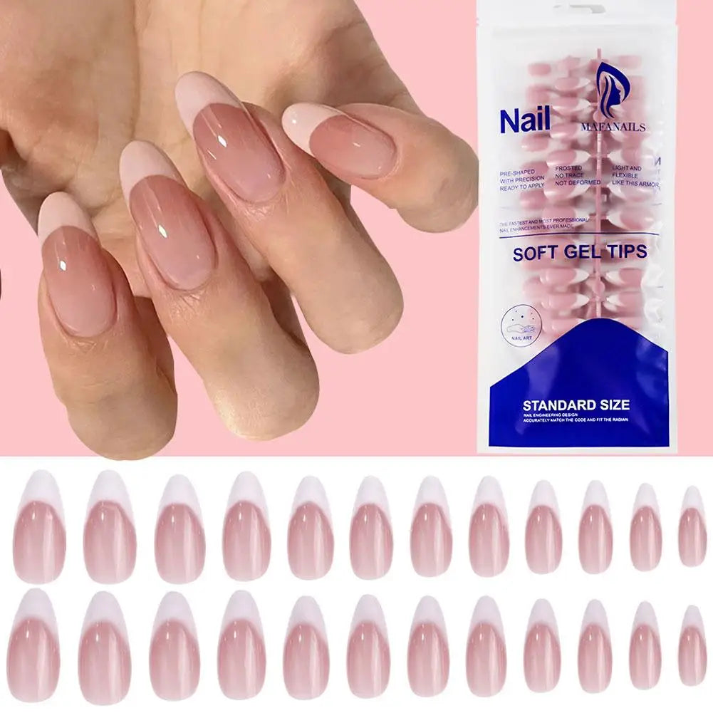 120pcs French Almond Press On Nails – Soft Gel Full Cover Tips Press On Nail Set PLUSH