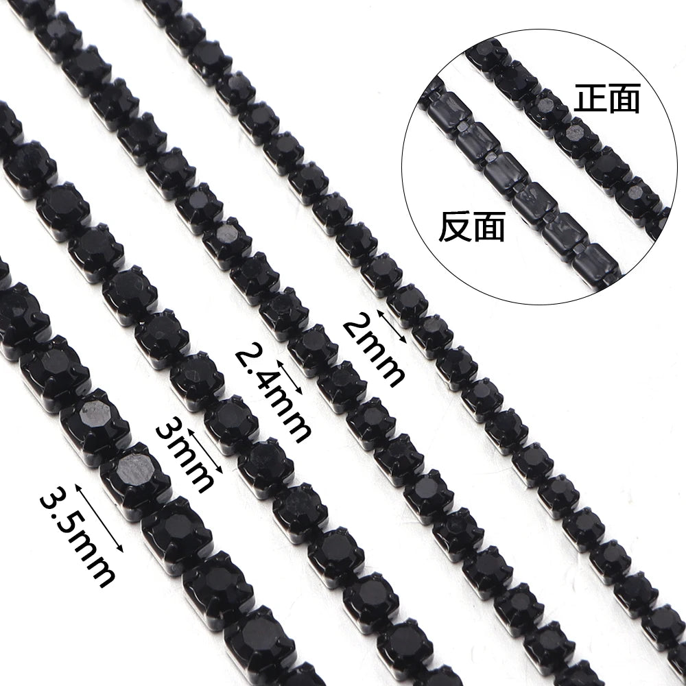 10 Yards Black Rhinestone Claw Chain 2–3.5mm | DIY Jewelry Rhinestone Chain PLUSH