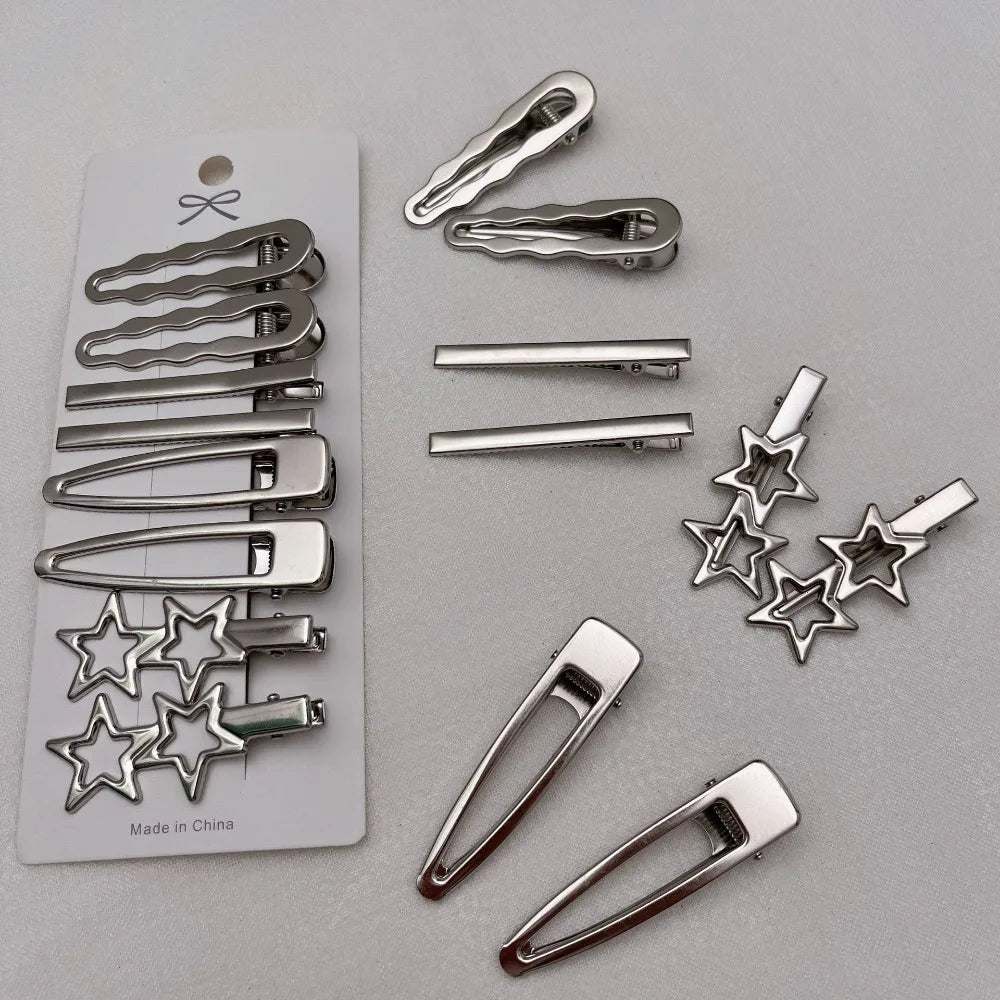 8pcs Metal Silver Geometric Hair Clips – Korean Barrettes Hair Clips Barrettes PLUSH