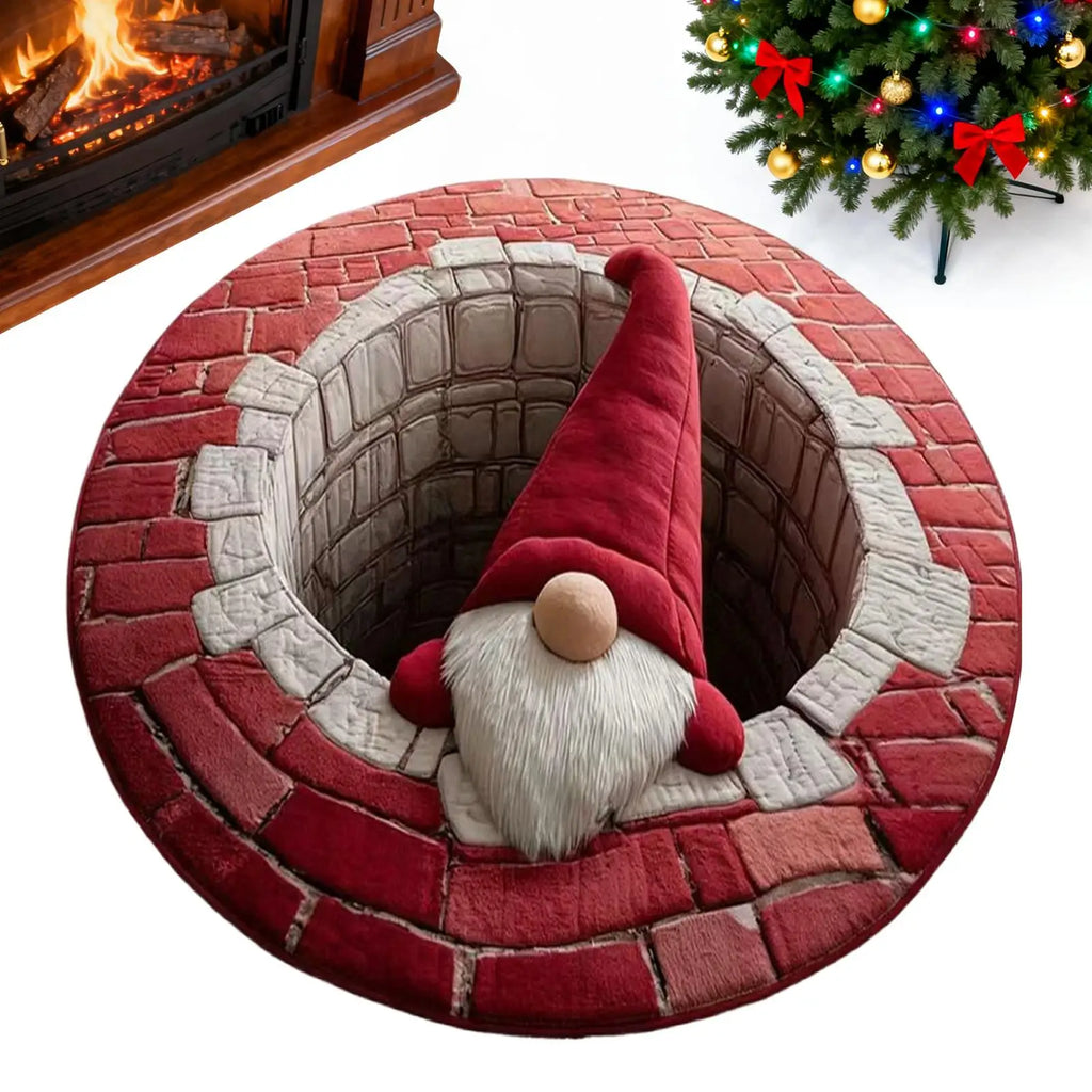 Christmas 3D Illusion Santa Gnome Rug – Non-Slip Holiday Mat Holiday Area Rug PLUSH
