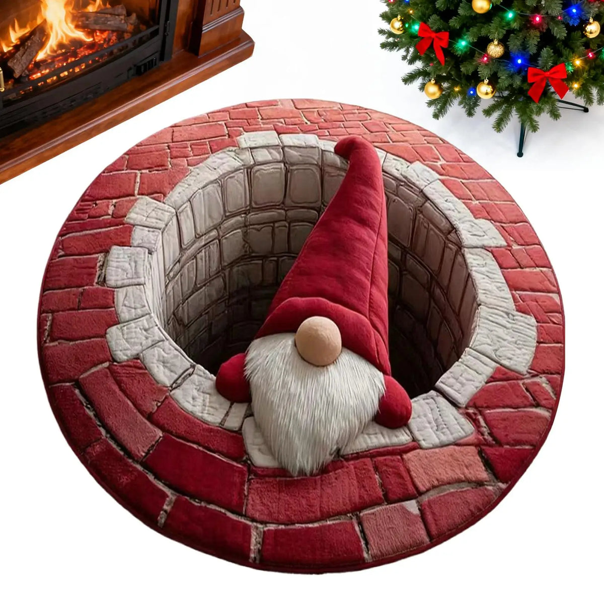 Christmas 3D Illusion Santa Gnome Rug – Non-Slip Holiday Mat Holiday Area Rug PLUSH