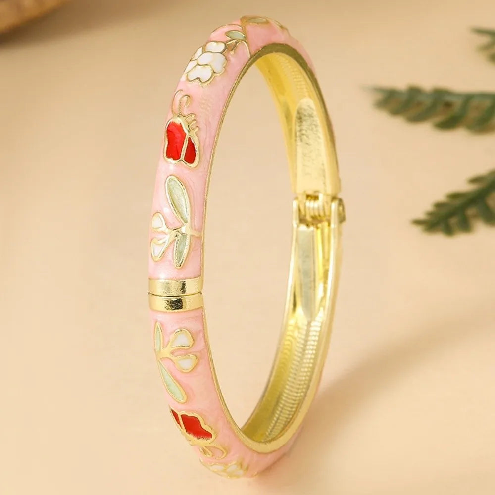 Enamel Cloisonne Floral Bangle – Vintage Women's Bracelet Enamel Bangle PLUSH