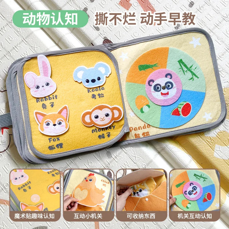 Baby Cloth Sensory Book – Montessori Cognitive Toy Ages 0–3 Baby Sensory Book PLUSH Animal Cognition
