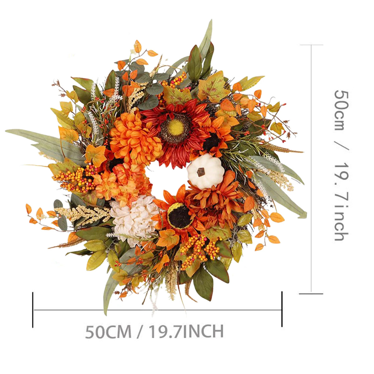 50cm Autumn Harvest Wreath – Maple Leaves & Pumpkin Door Decor Seasonal Door Wreath PLUSH 50cm 1PC TypeA