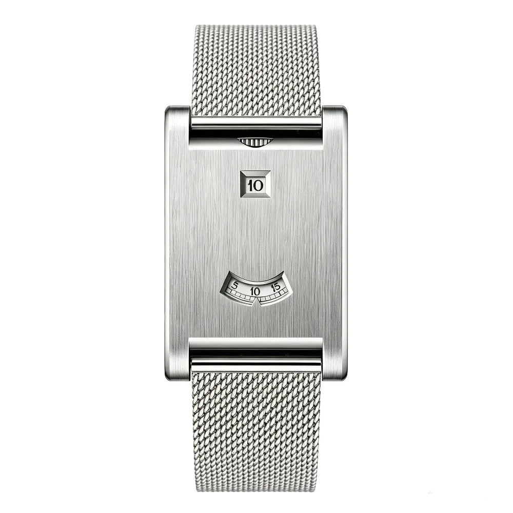 Retro Square Quartz Watch | Steel Band, Water Resistant, Unisex Square Quartz Watch PLUSH Silver - Wire Mesh