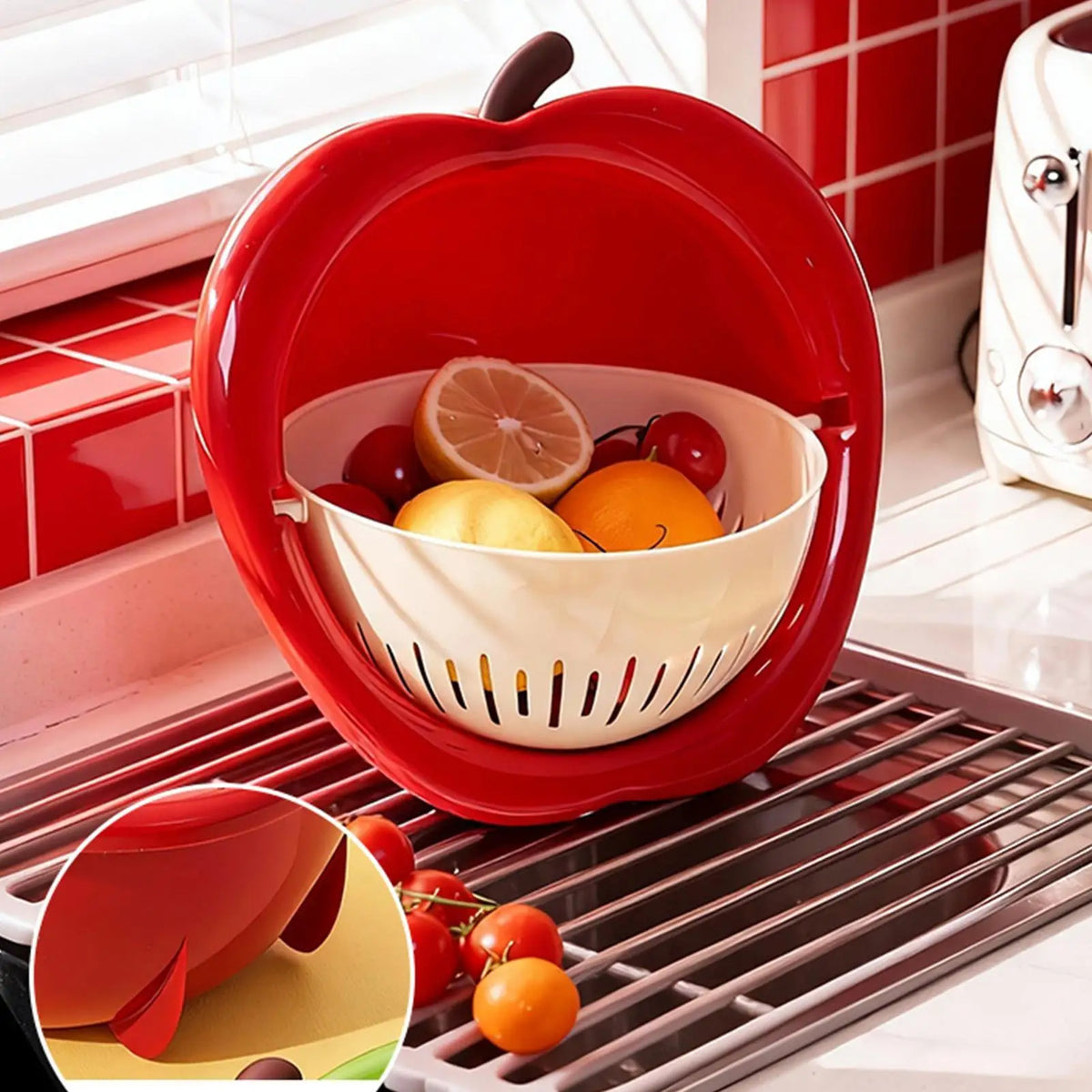 Double Layer Fruit & Vegetable Drain Basket with Handle Kitchen Drain Basket PLUSH