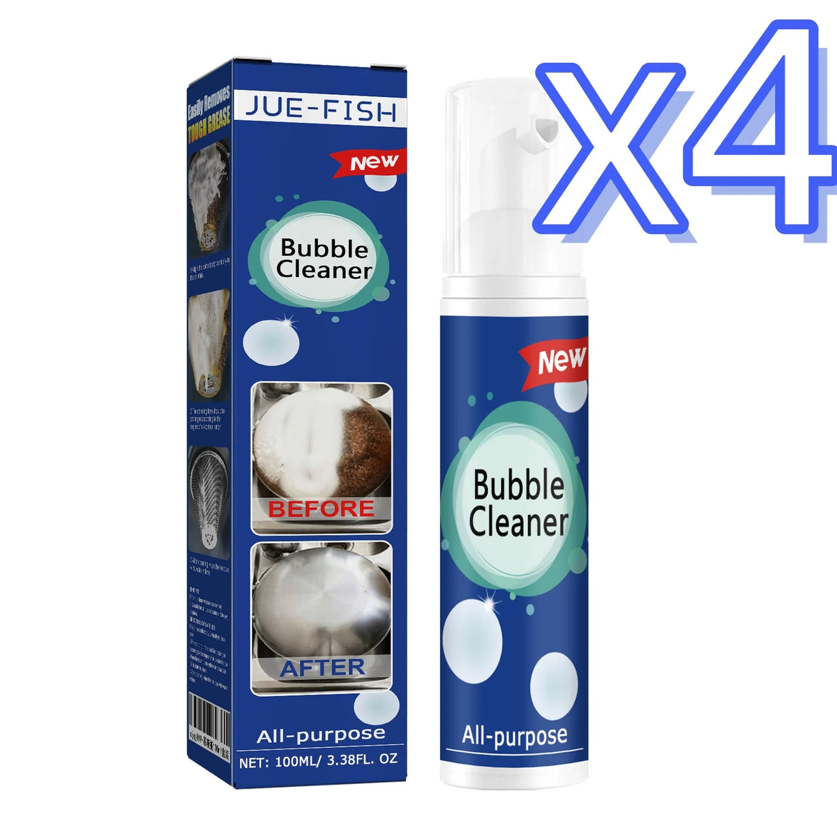 Jue-Fish Kitchen Foam Cleaner – Rinse-Free Oil Stain Remover Kitchen Foam Cleaner PLUSH 100ml Boxed X 4PCS