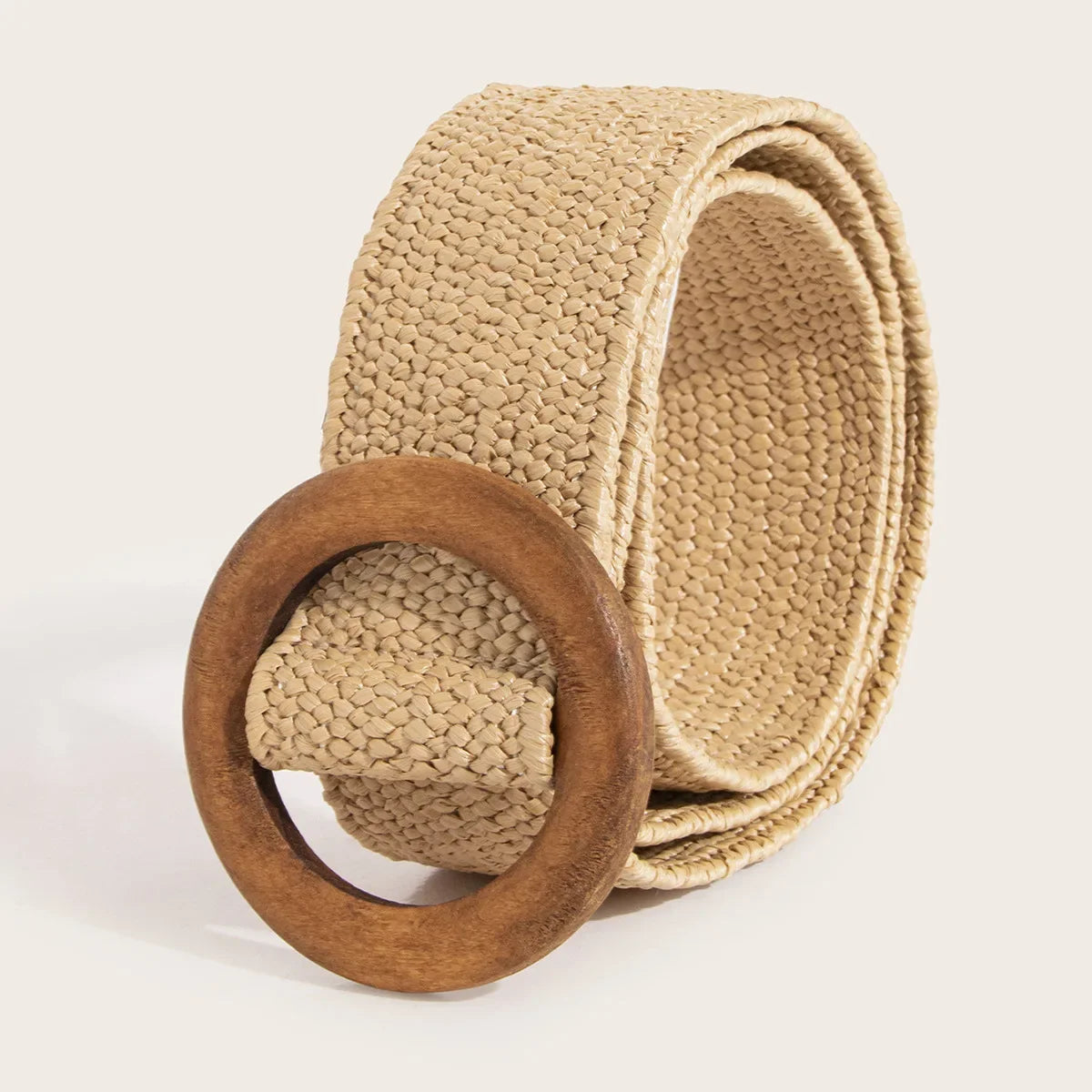 Women's Straw Woven Elastic Waist Belt | Bohemian Beach Style Woven Waist Belt PLUSH Khaki 100cm