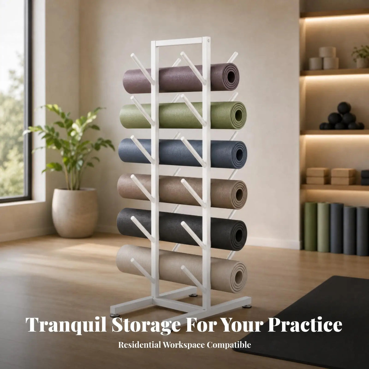 Freestanding Pilates Mat Storage Rack – 6-Tier Home Gym Mat Storage Rack PLUSH