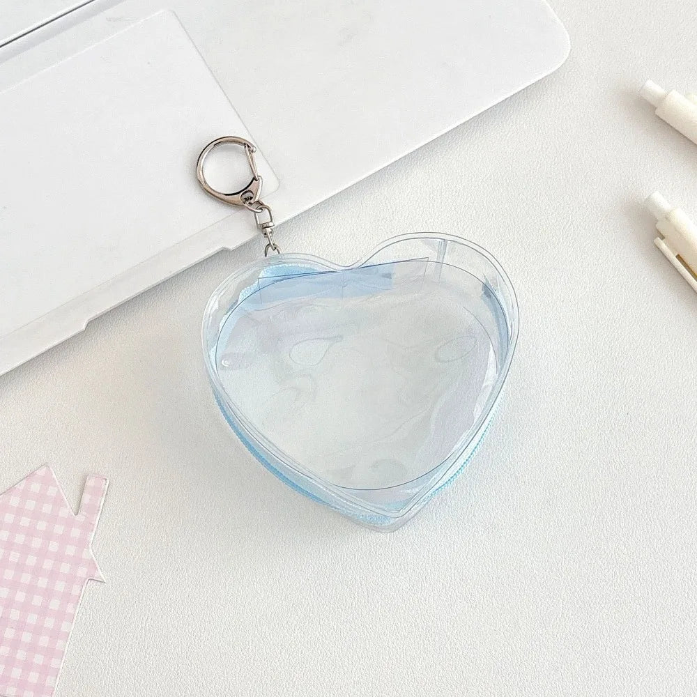 Transparent PVC Doll Storage Bag – Heart Zipper Display Case Doll Display Bag PLUSH Blue