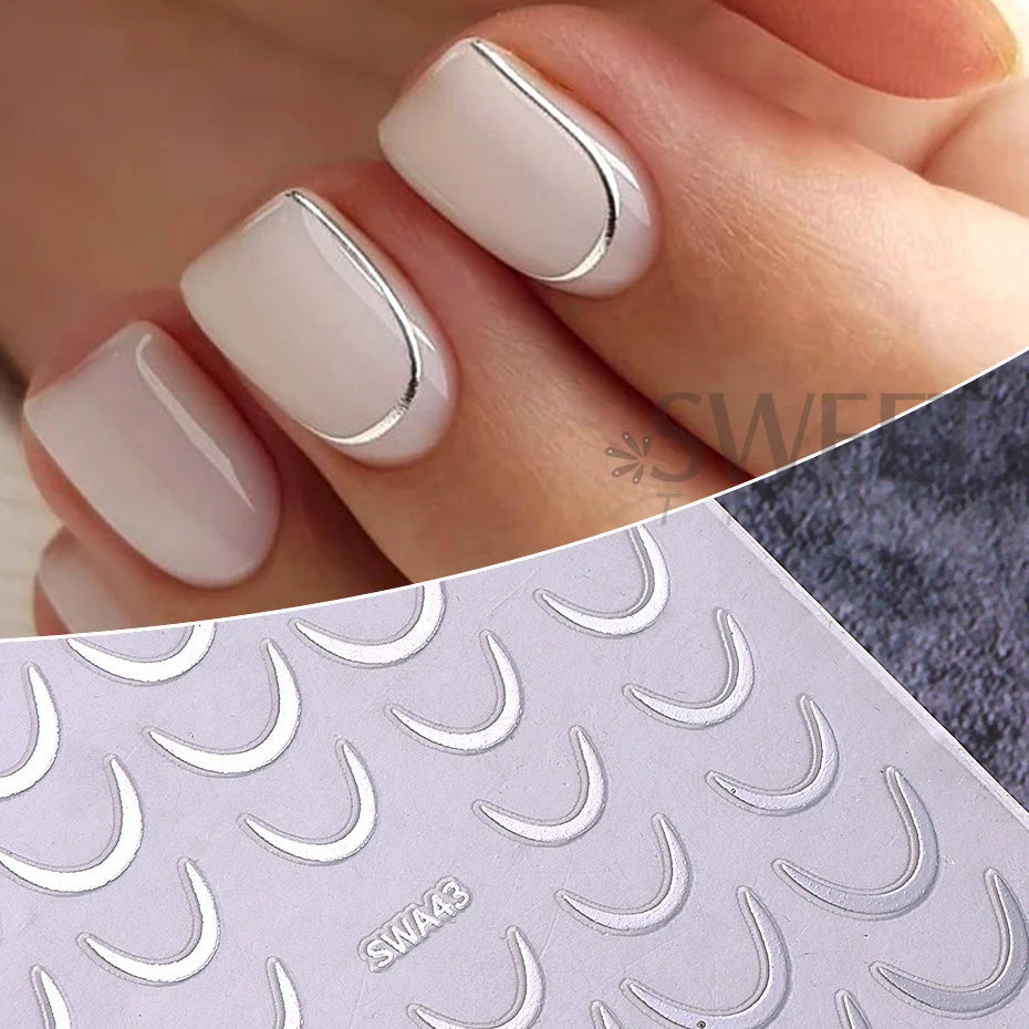 Gold Silver French Curve Stripe Nail Art Stickers – 2pcs Set Nail Art Stickers PLUSH