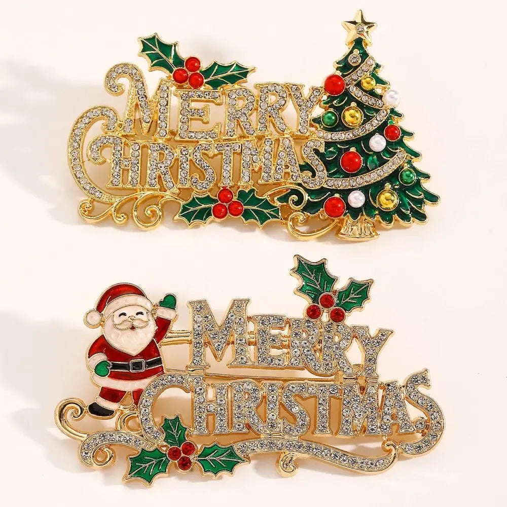 Enamel Rhinestone Christmas Brooch Pearl Lapel Pin Christmas Brooch Pin PLUSH