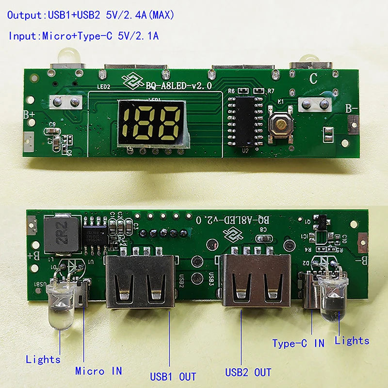 5V 2A Power Bank Circuit Module Type-C Micro USB A8188 Power Bank Module PLUSH