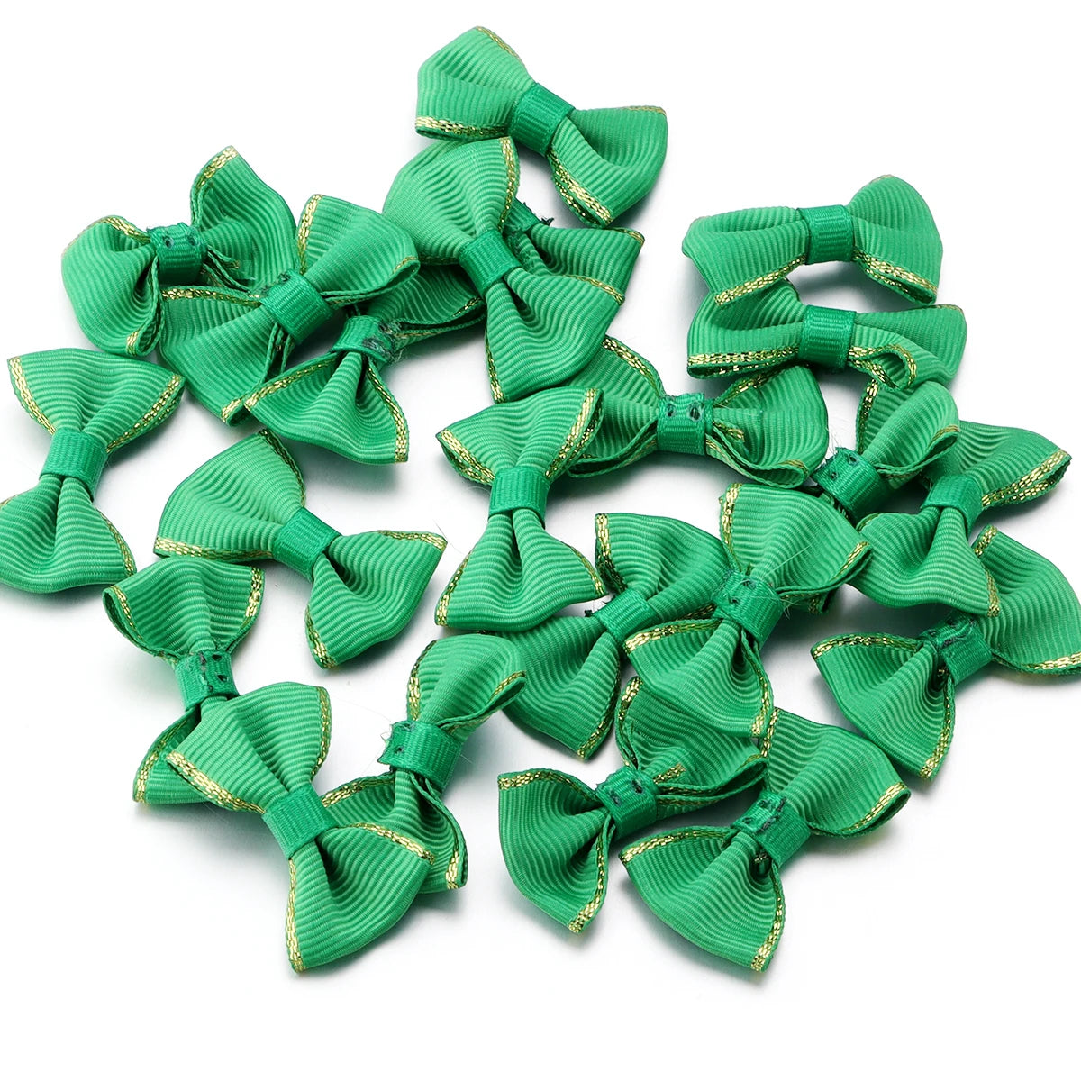 30pcs Satin Ribbon Bows 38x23mm – Colorful DIY Craft Decor Ribbon Bow Embellishments PLUSH Green