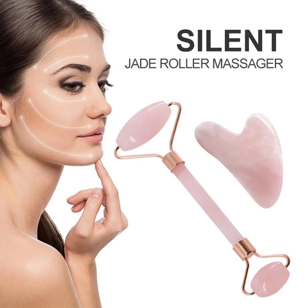 Rose Resin Facial Roller & Gua Sha Massager Set | Pink Facial Massage Set PLUSH