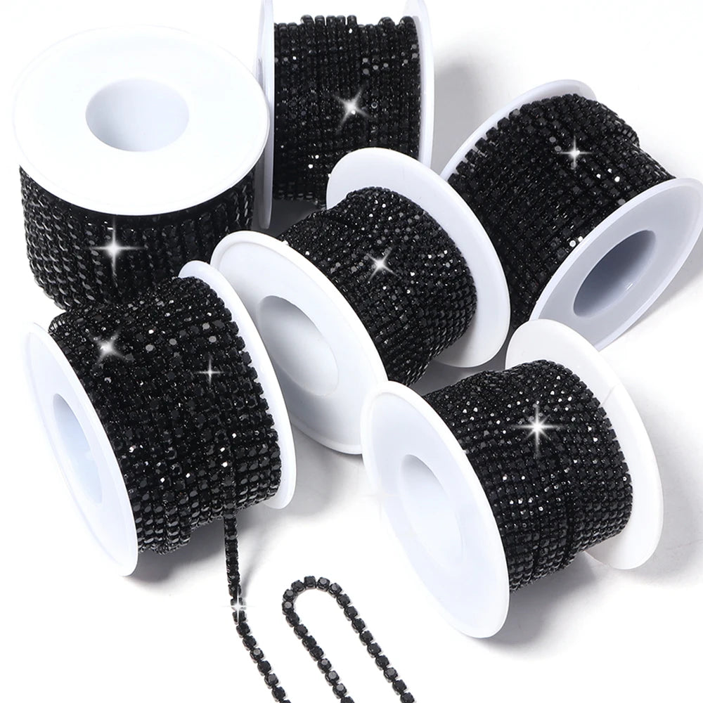 10 Yards Black Rhinestone Claw Chain 2–3.5mm | DIY Jewelry Rhinestone Chain PLUSH