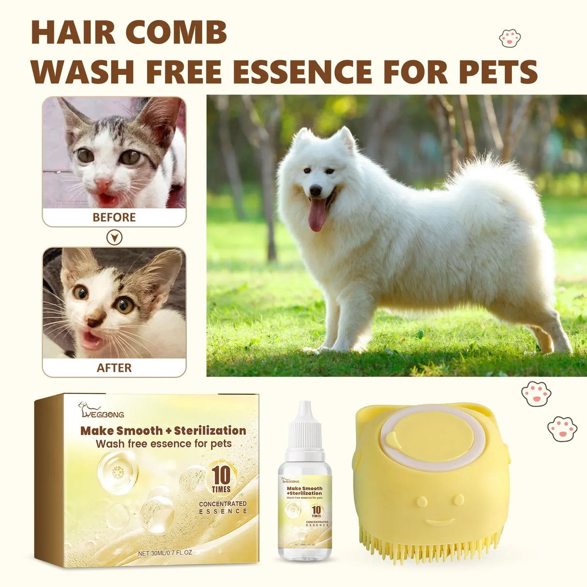 Waterless Pet Essence Set – Dog & Cat Dry Shampoo & Deodorizer Waterless Pet Shampoo PLUSH